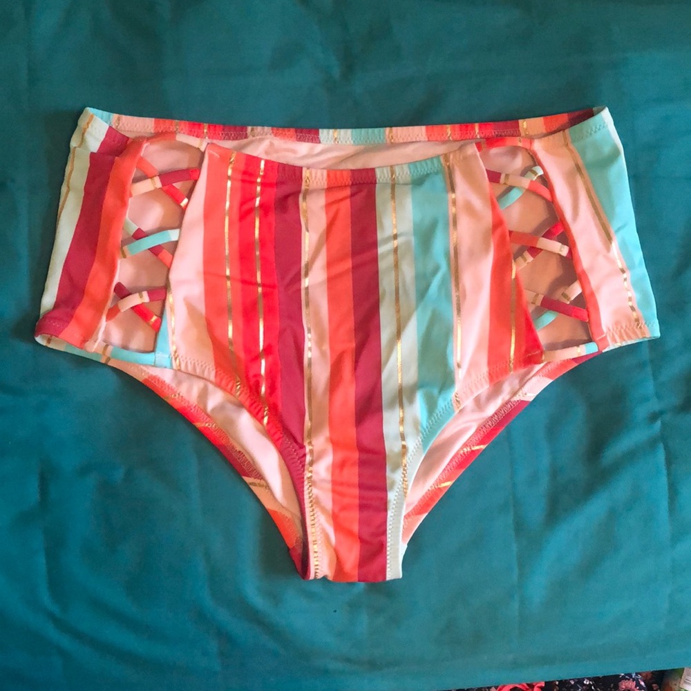 High Waisted Striped Bikini Bottoms